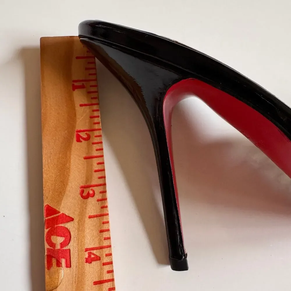 Christian Louboutin Black Lace Pink Accent Bow Peep Toe Mule Slide Size 39 US 9
